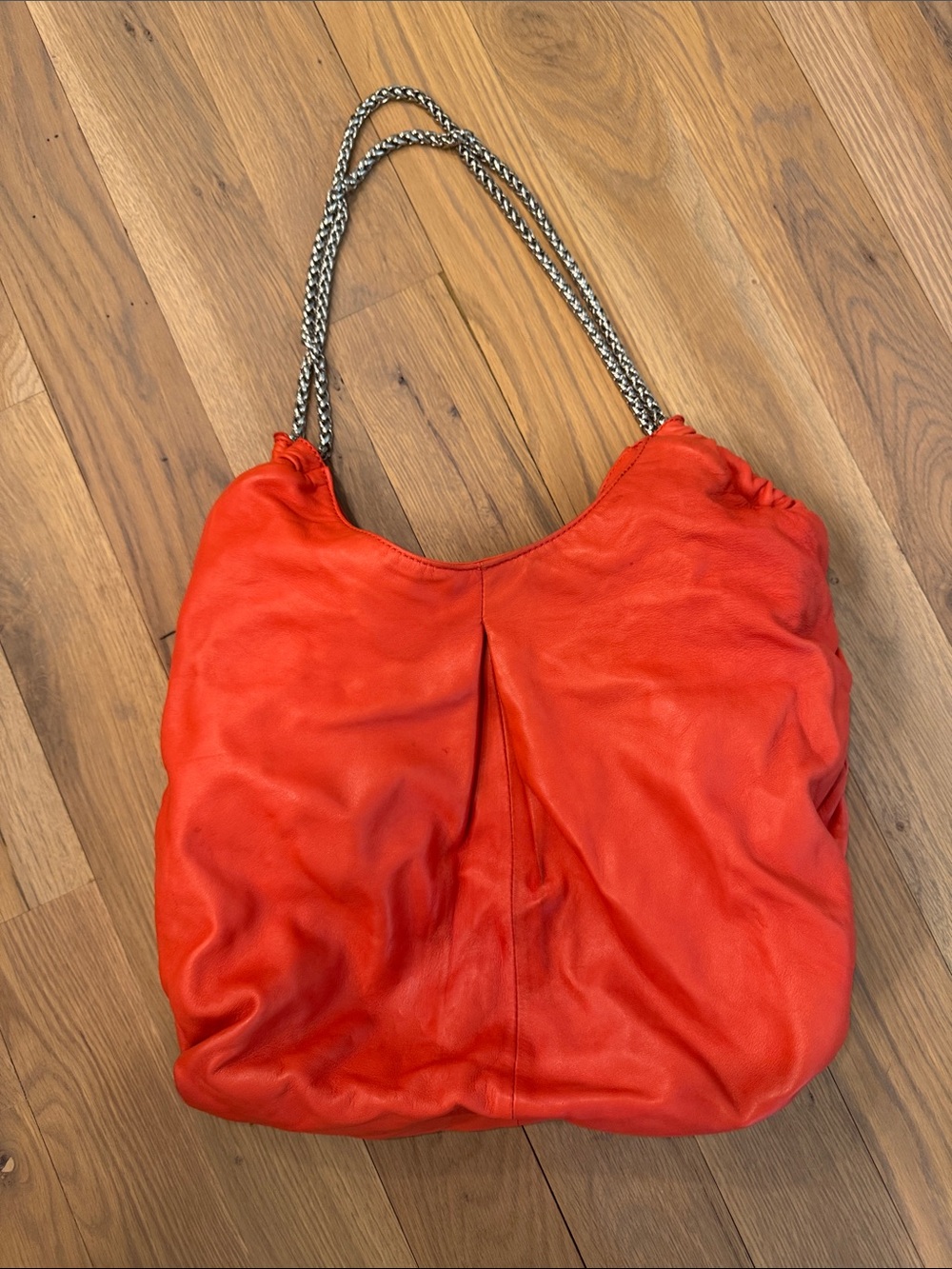 Elie Tahari Red Leather Bianca Hobo with Silver Chain Straps